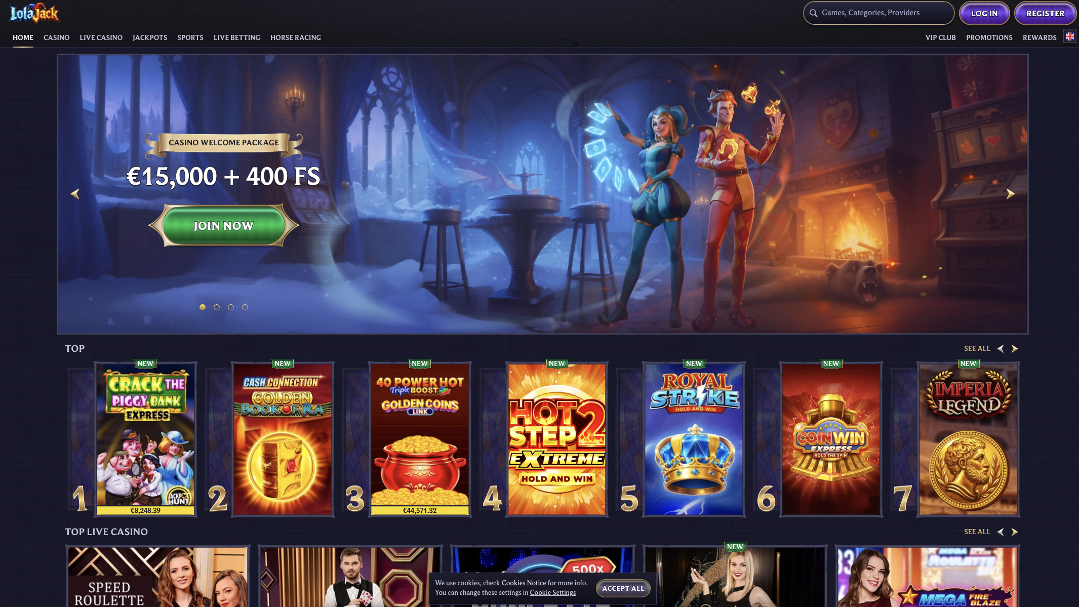 LolaJack Casino lobby