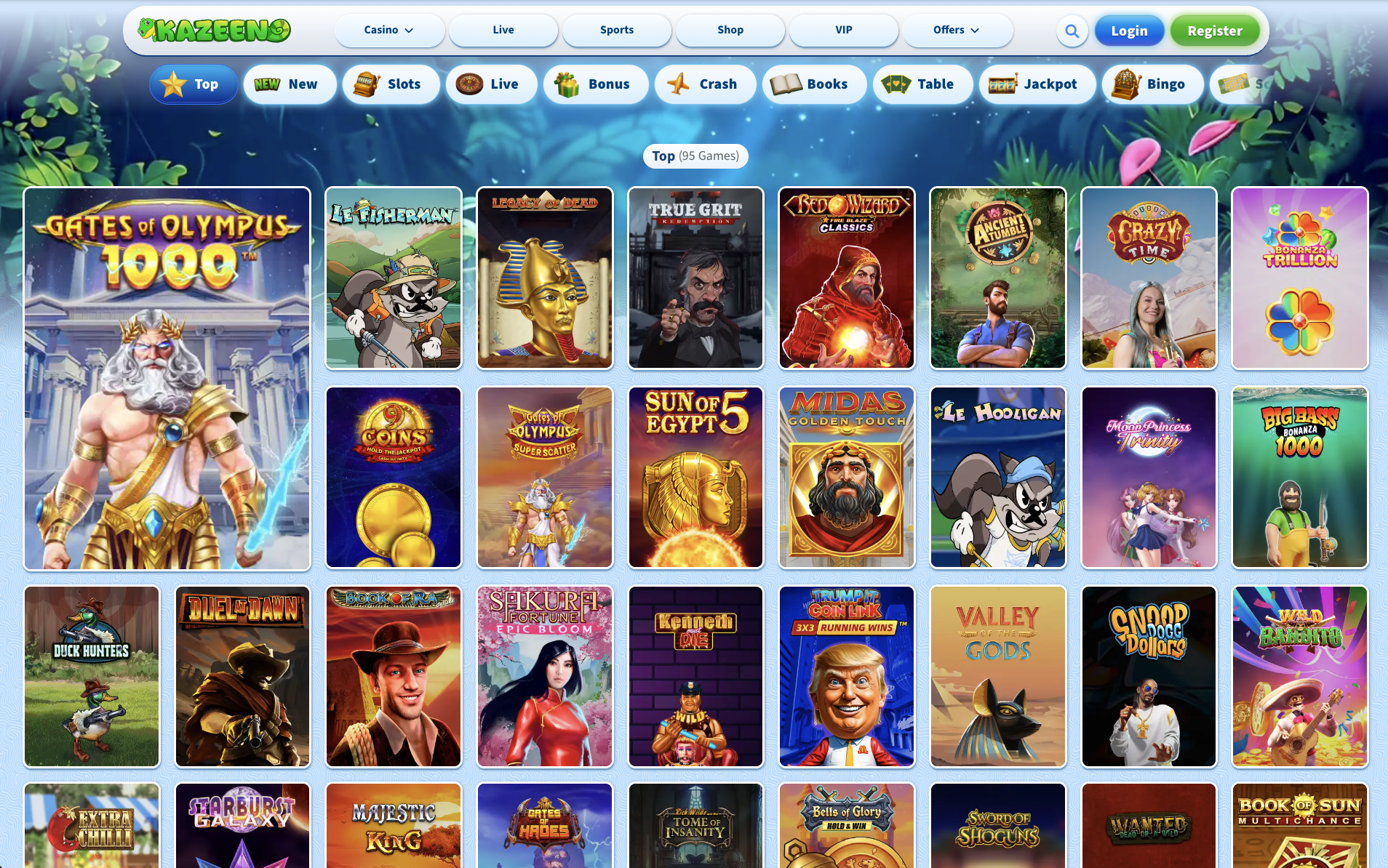 Slots lobby with the Top 95 games and the category filter bar