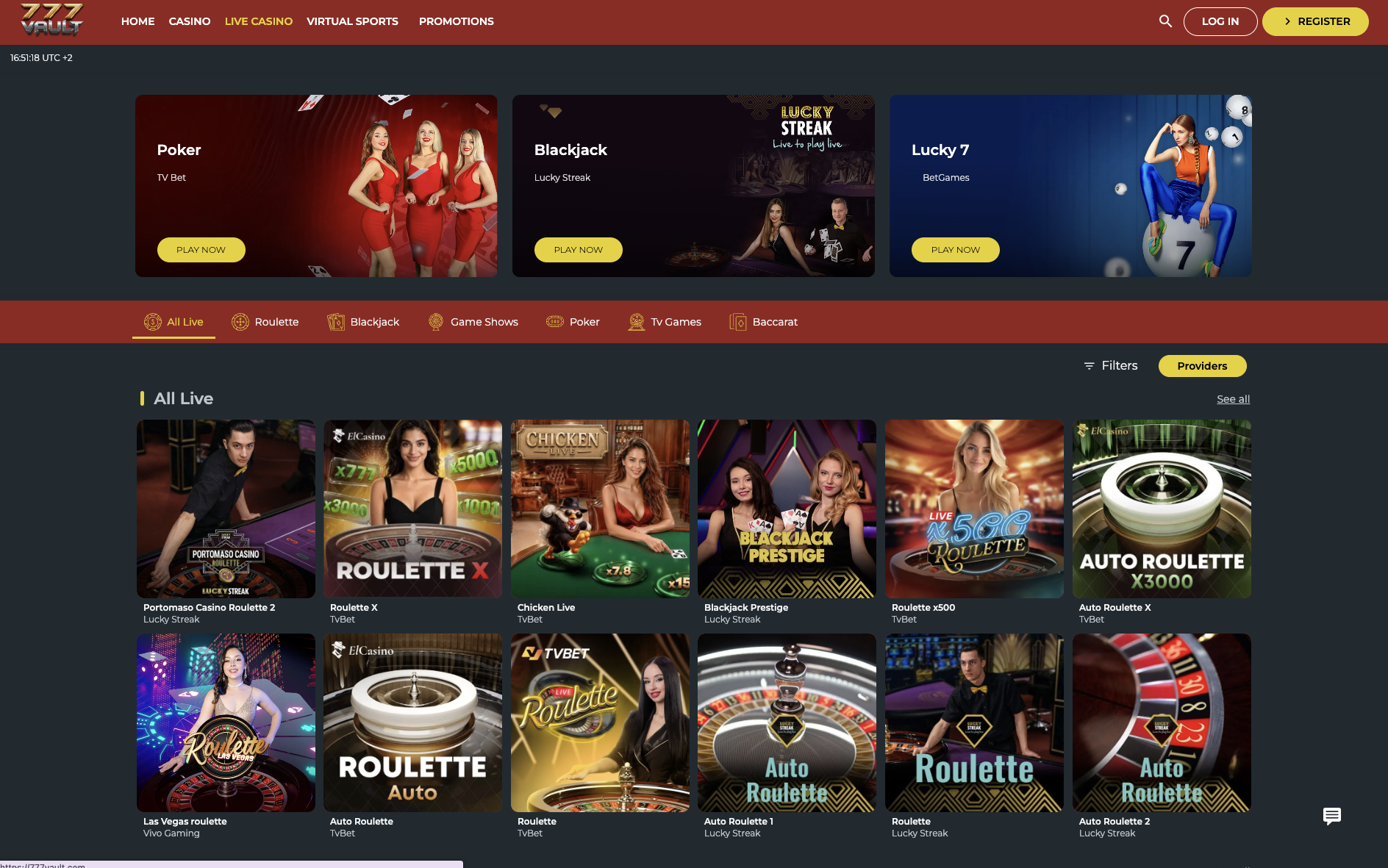 Live dealer tables from Vivo Gaming and Lucky Streak