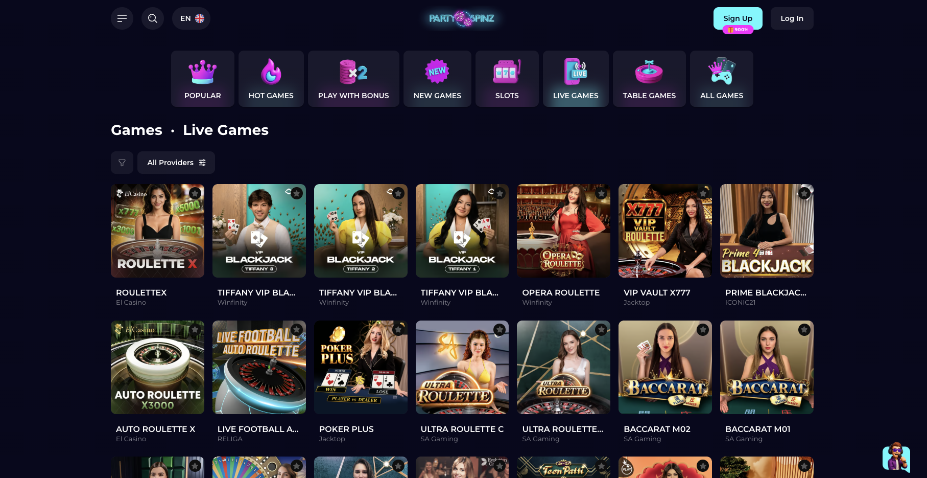 Live dealer roulette and blackjack tables in the lobby