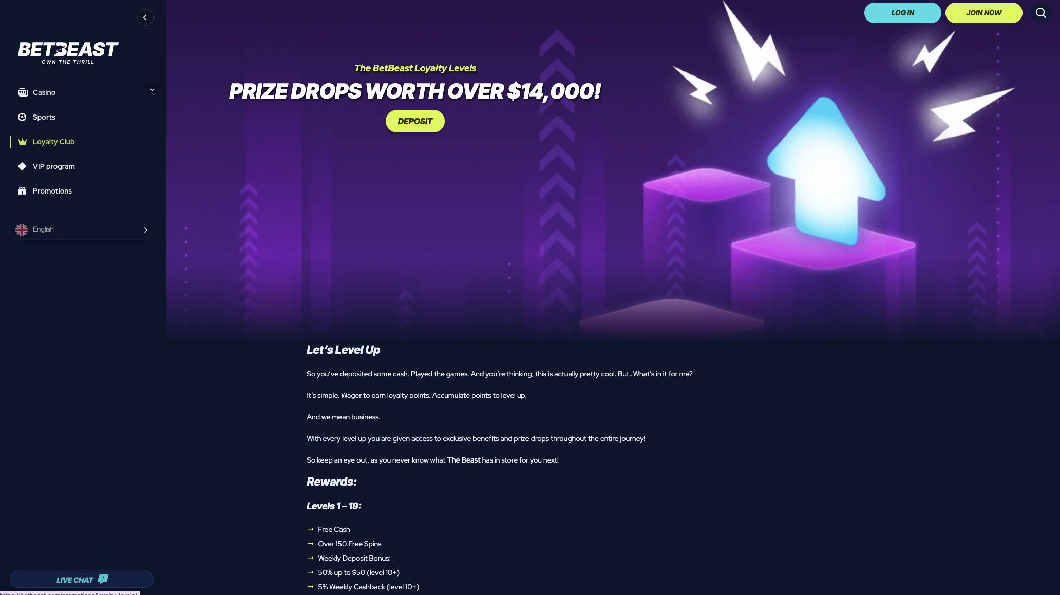 Loyalty Club page showing the tier levels and rewards