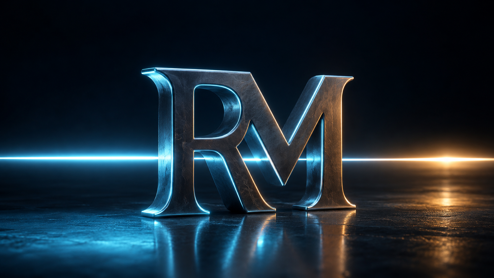A sculpted RM monogram with a stream of light passing straight through it, representing a real ringgit balance