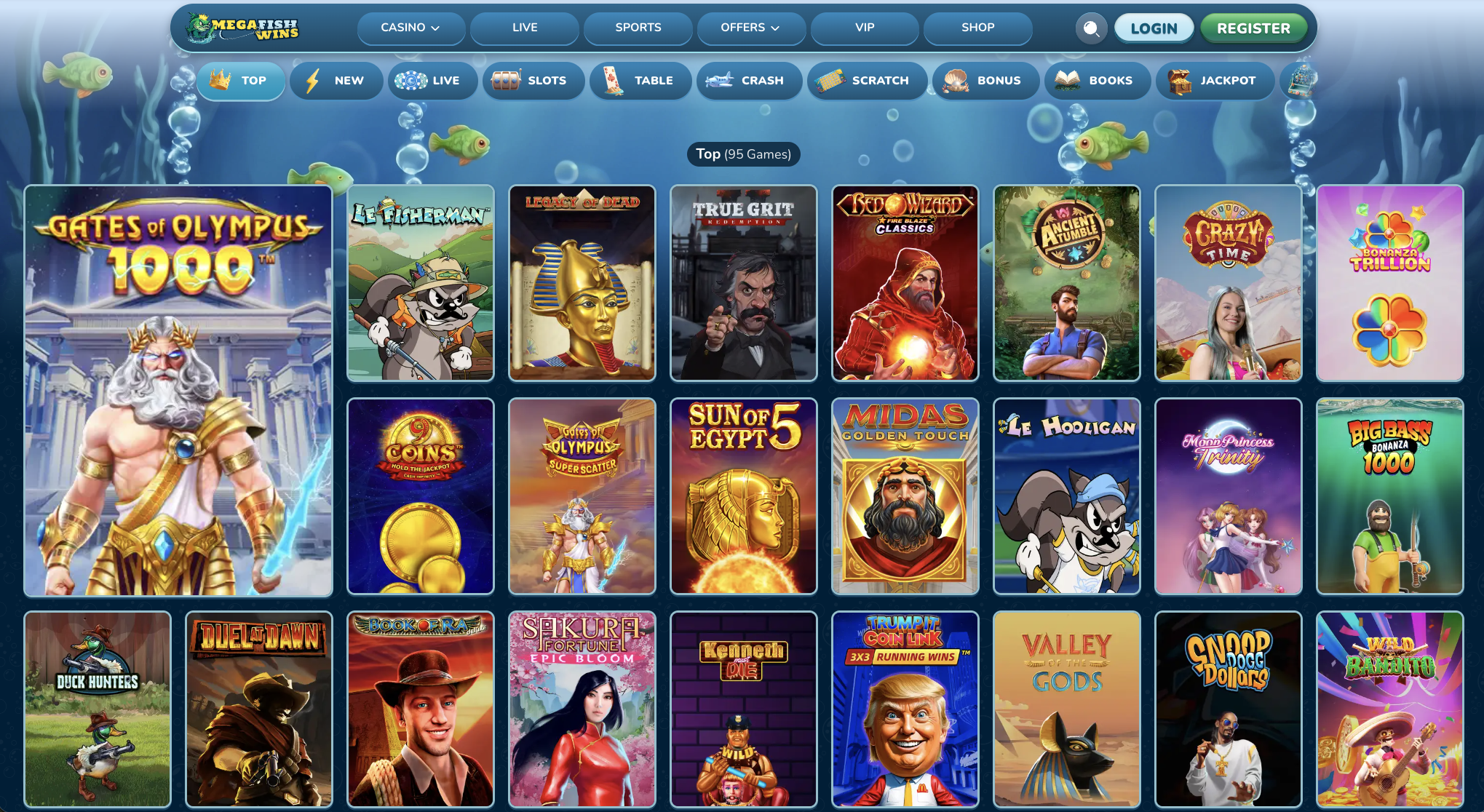 Slots lobby with more than 10,000 games and provider filters