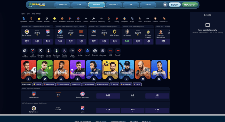 Sportsbook with football, tennis, basketball and esports markets