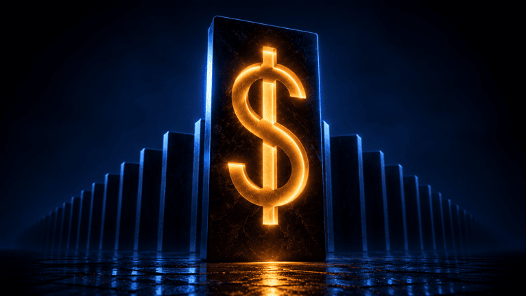 A single lit stone monolith standing ahead of a long row of dark unlit ones, marking a capped licensed market