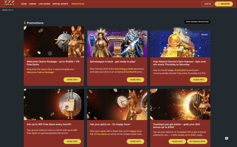 777Vault Casino promotions page with the Spinoleague tournament