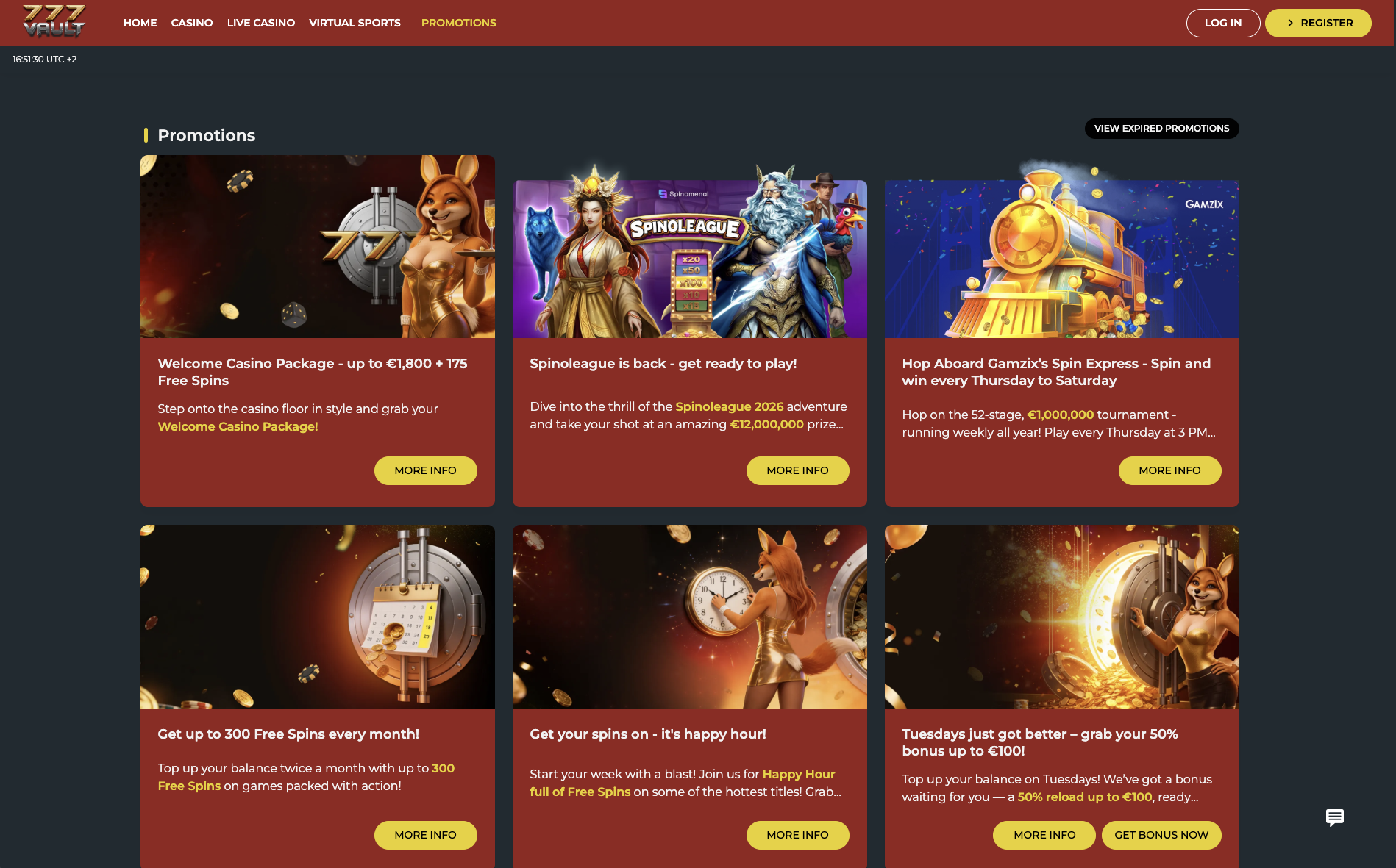 777Vault Casino promotions page with the Spinoleague tournament
