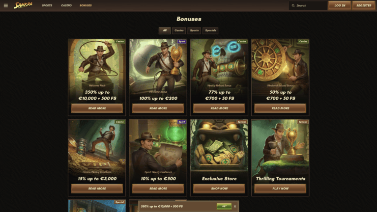 Casino welcome pack of 350 percent up to 10,000 euro plus 500 free spins