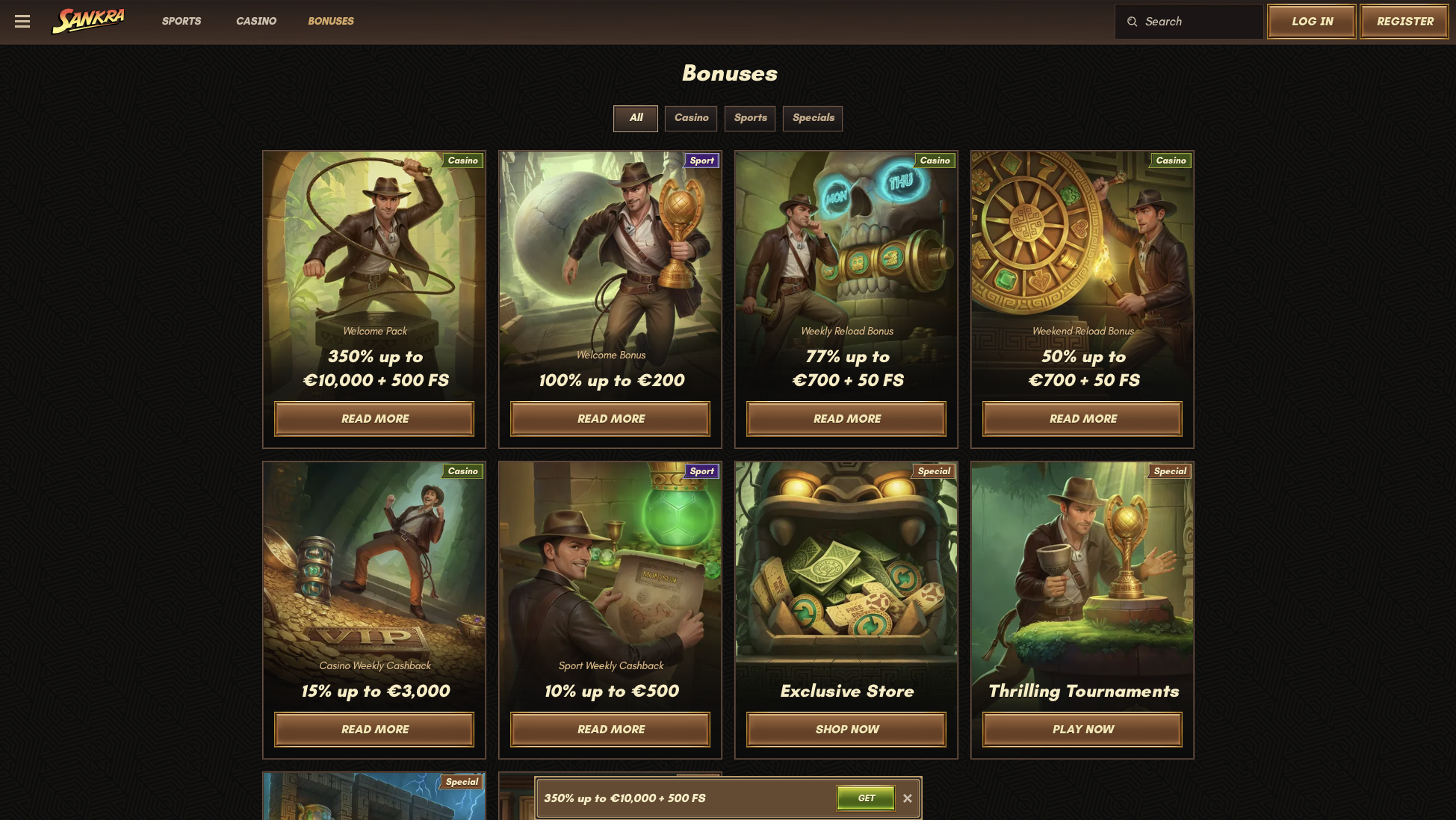 Casino welcome pack of 350 percent up to 10,000 euro plus 500 free spins