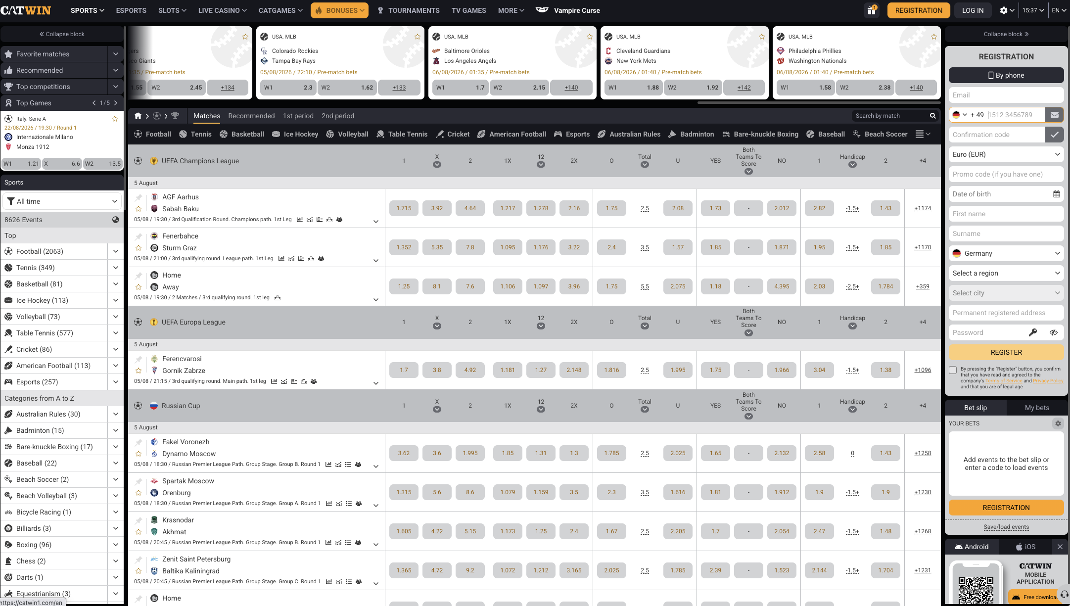 Sportsbook with football and esports markets