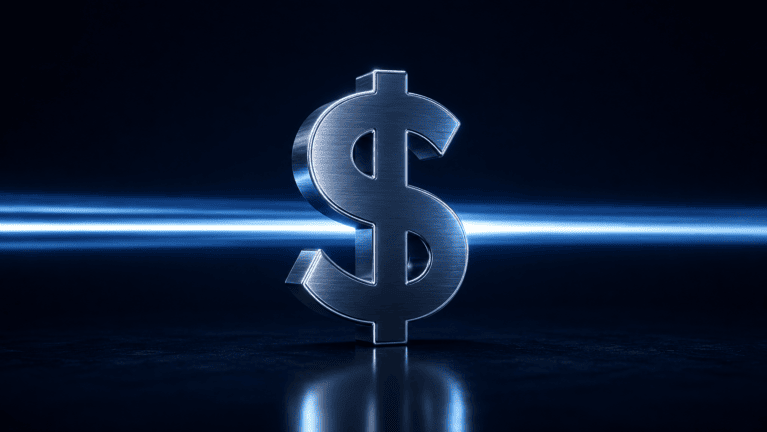 Dollar symbol with an unbroken beam of light passing straight through, illustrating a balance held in dollars without conversion