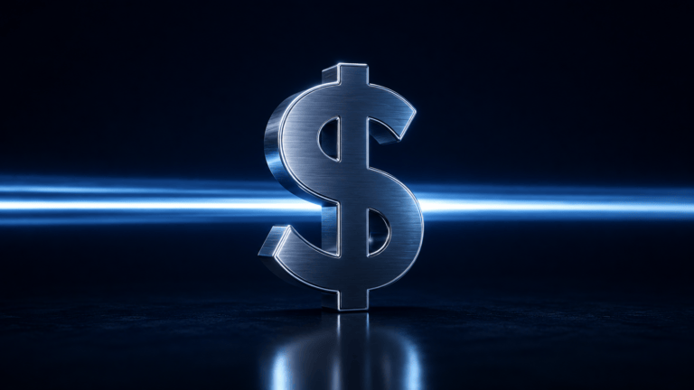 Dollar symbol with an unbroken beam of light passing straight through, illustrating a balance held in dollars without conversion