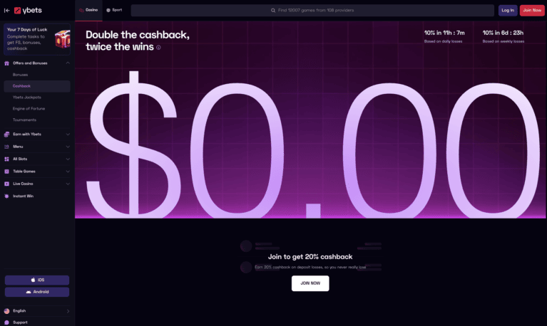 Daily and weekly cashback offer with the 20 percent deposit loss rebate