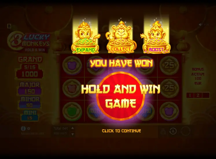 3 Lucky Monkeys Hold & Win gameplay