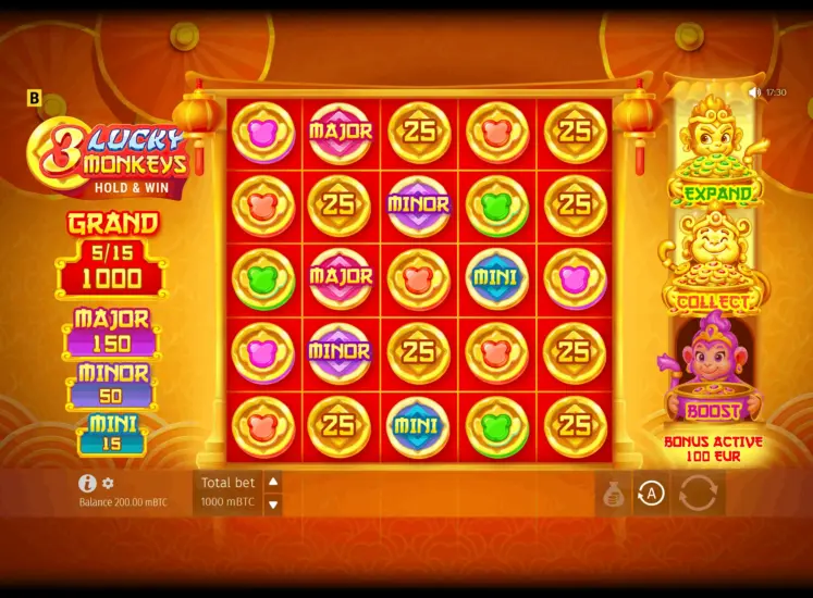 3 Lucky Monkeys Hold & Win Bonus Round