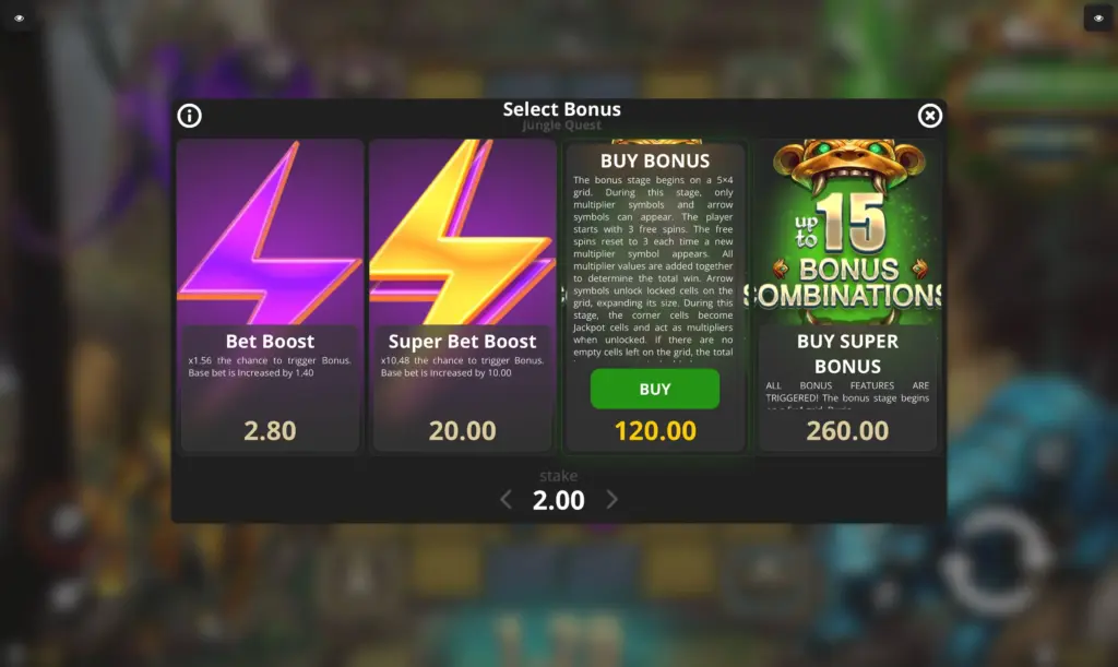 bonus buy screen