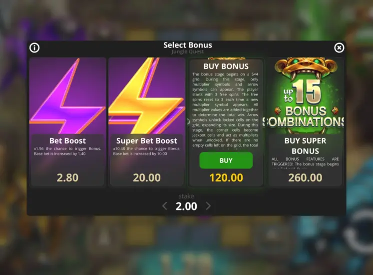 bonus buy screen