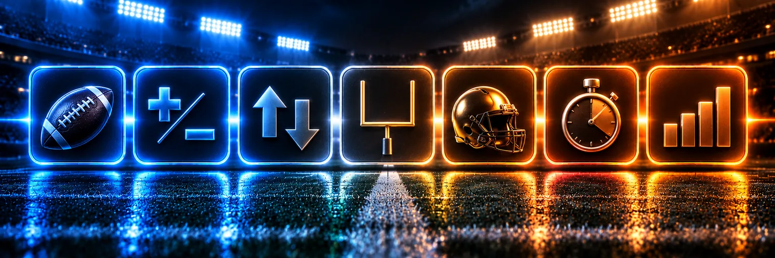 Seven American football market tiles shading from blue to orange
