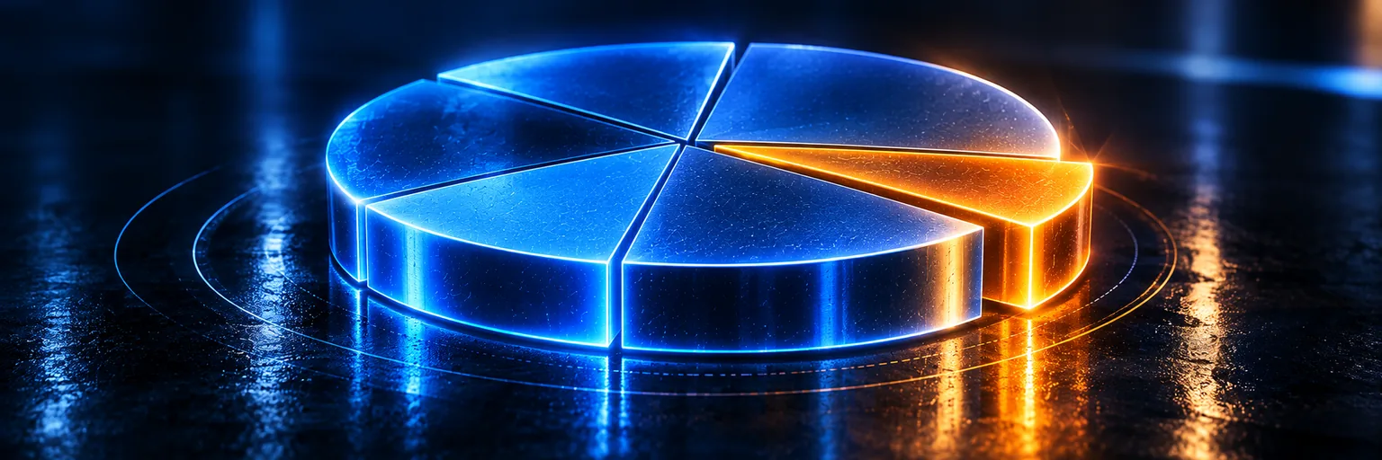 A glowing pie chart where an extra orange slice marks the bookmaker margin
