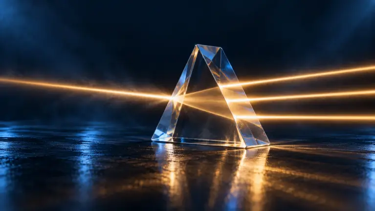 A crystal prism splitting one beam of gold light into three, showing one price written in three odds formats