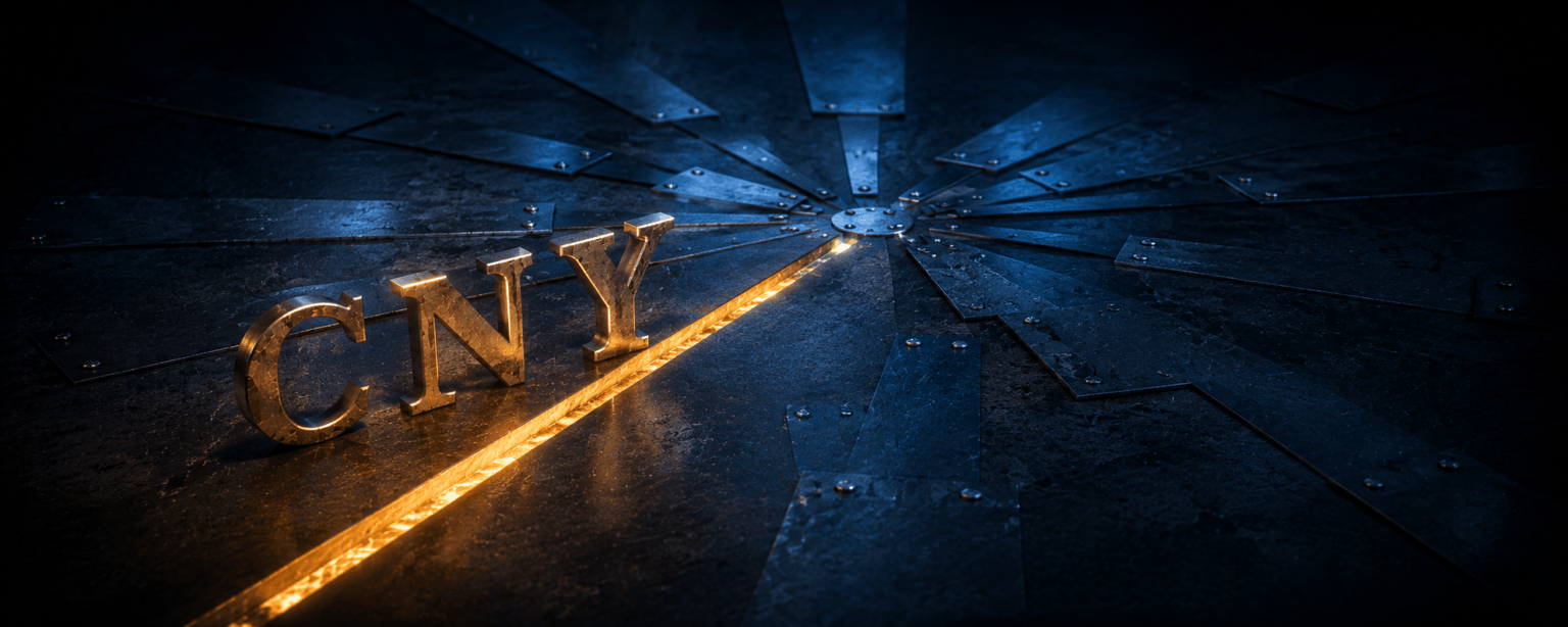 Many small channels across dark concrete sealed shut with steel plates, with the CNY letterforms beside the one that remains open