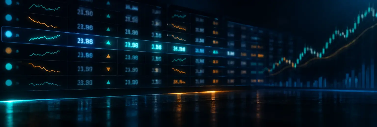 Dark odds board with rows of decimal prices and rising and falling trend lines