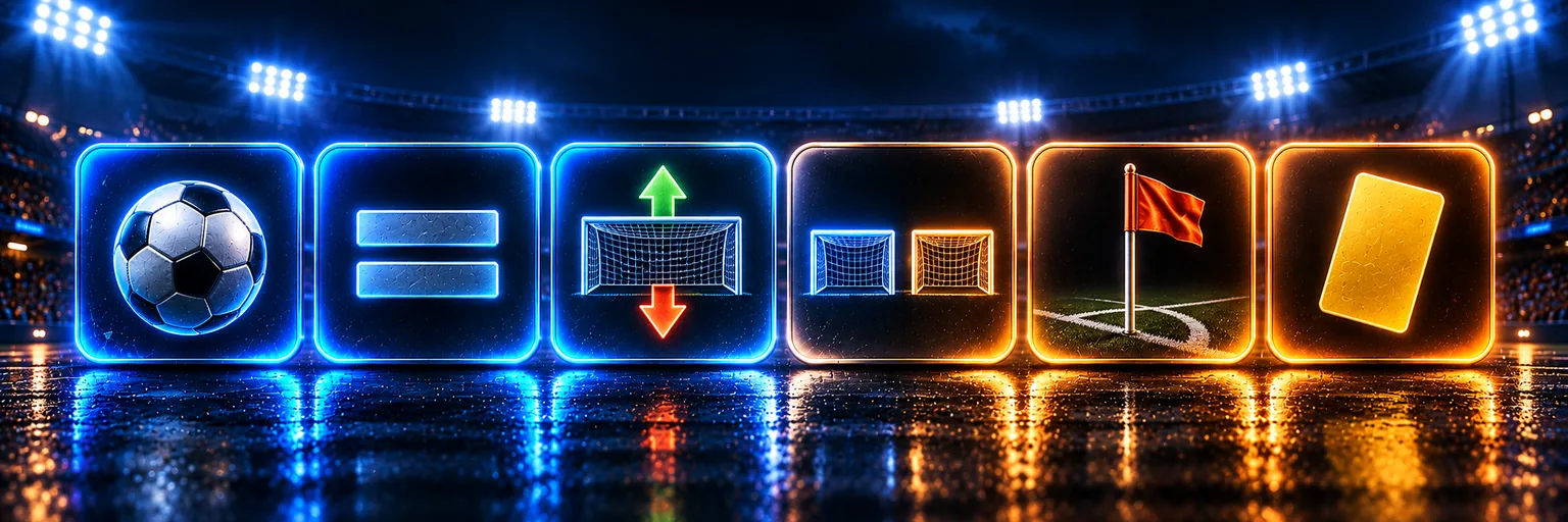 Six football market tiles shading from blue to orange to show rising bookmaker margin