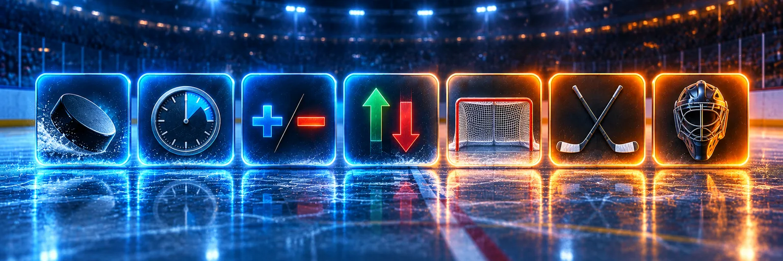 Seven ice hockey market tiles shading from icy blue to orange
