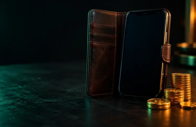Inovapay casinos header: smartphone in a wallet case next to gold coins