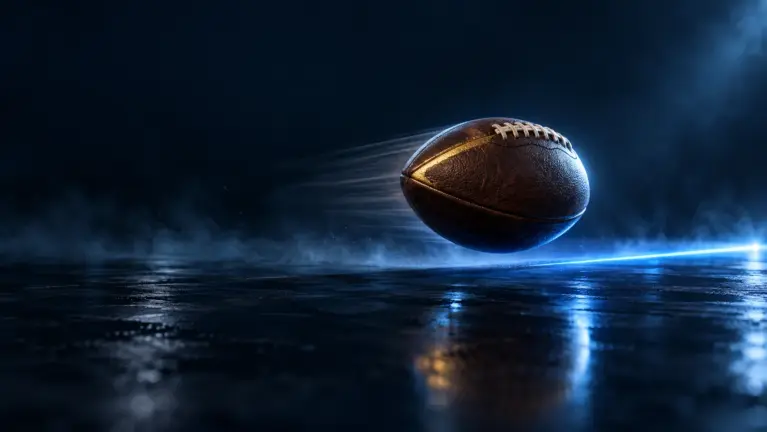A football in flight with a streak of blue light racing ahead of it, showing how live data reaches the bookmaker first
