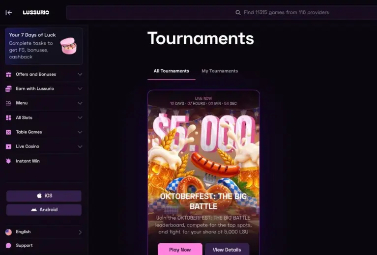Oktoberfest slot tournament with a 5,000 LSU prize pool