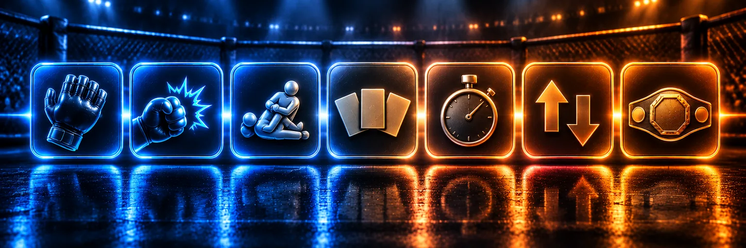 Seven MMA market tiles shading from blue to orange to show rising bookmaker margin