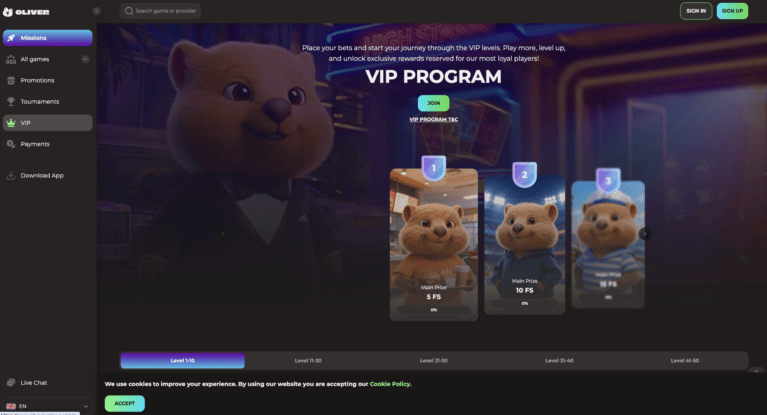 VIP page showing the loyalty levels and comp point exchange