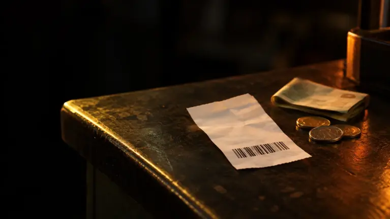 PagoEfectivo casinos header: barcode payment receipt and coins on a shop counter