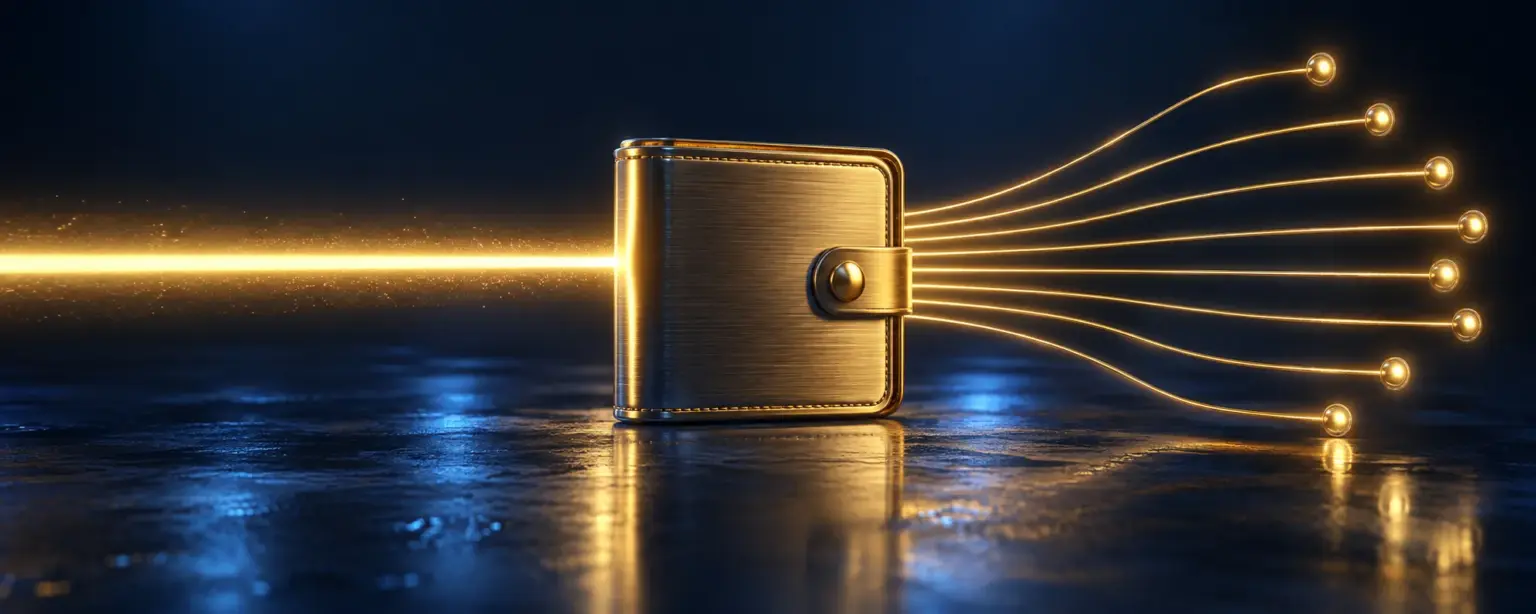Gold e-wallet acting as a hub between one bank connection and nine casino cashiers