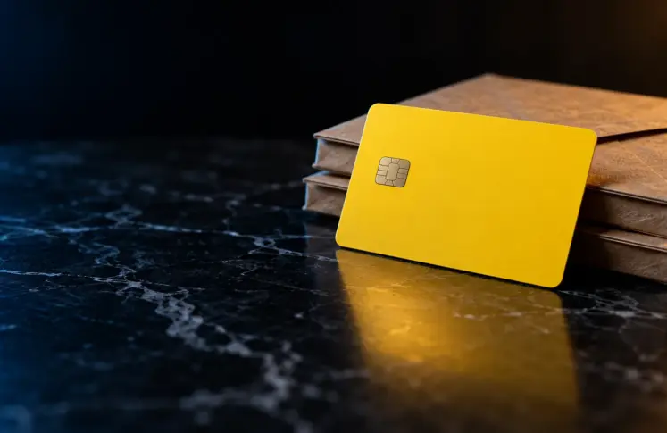 Postepay casinos header: plain yellow prepaid card leaning on paper envelopes