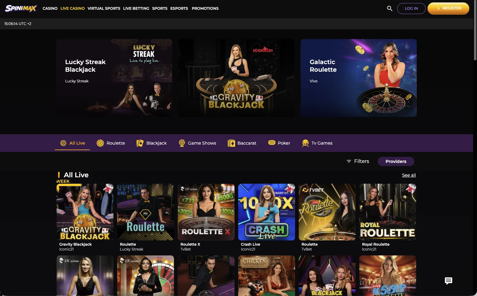Live casino tables from LuckyStreak and Vivo Gaming