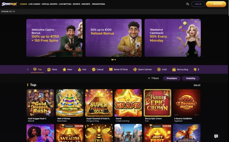 Slot lobby with the provider filter open