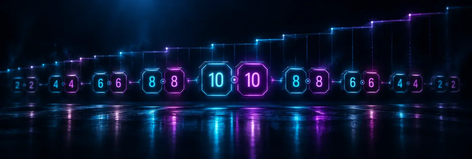 Rows of paired counters locked at equal values with an upward step pattern behind them