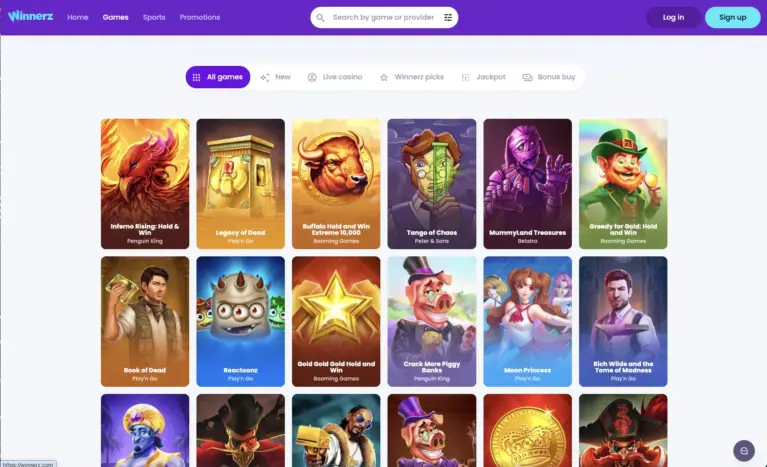 Slots lobby with the bonus buy, jackpot and new game filters