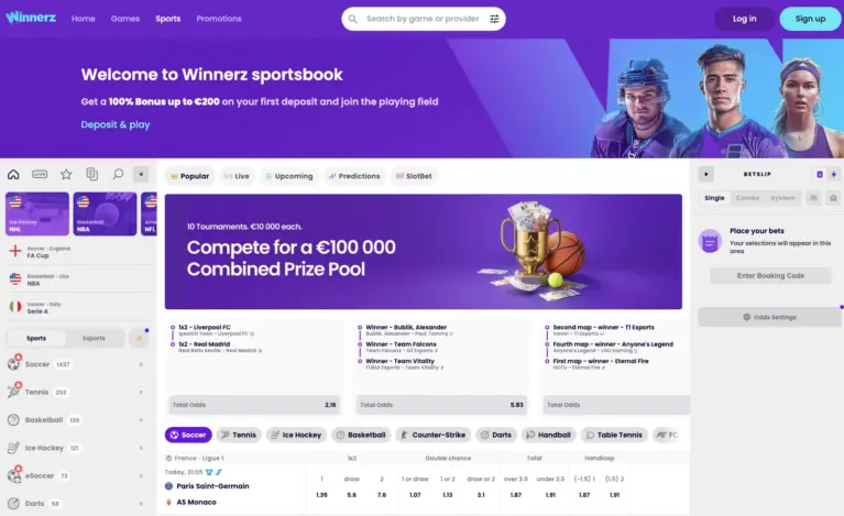 Sportsbook page with the combined prize pool tournament banner