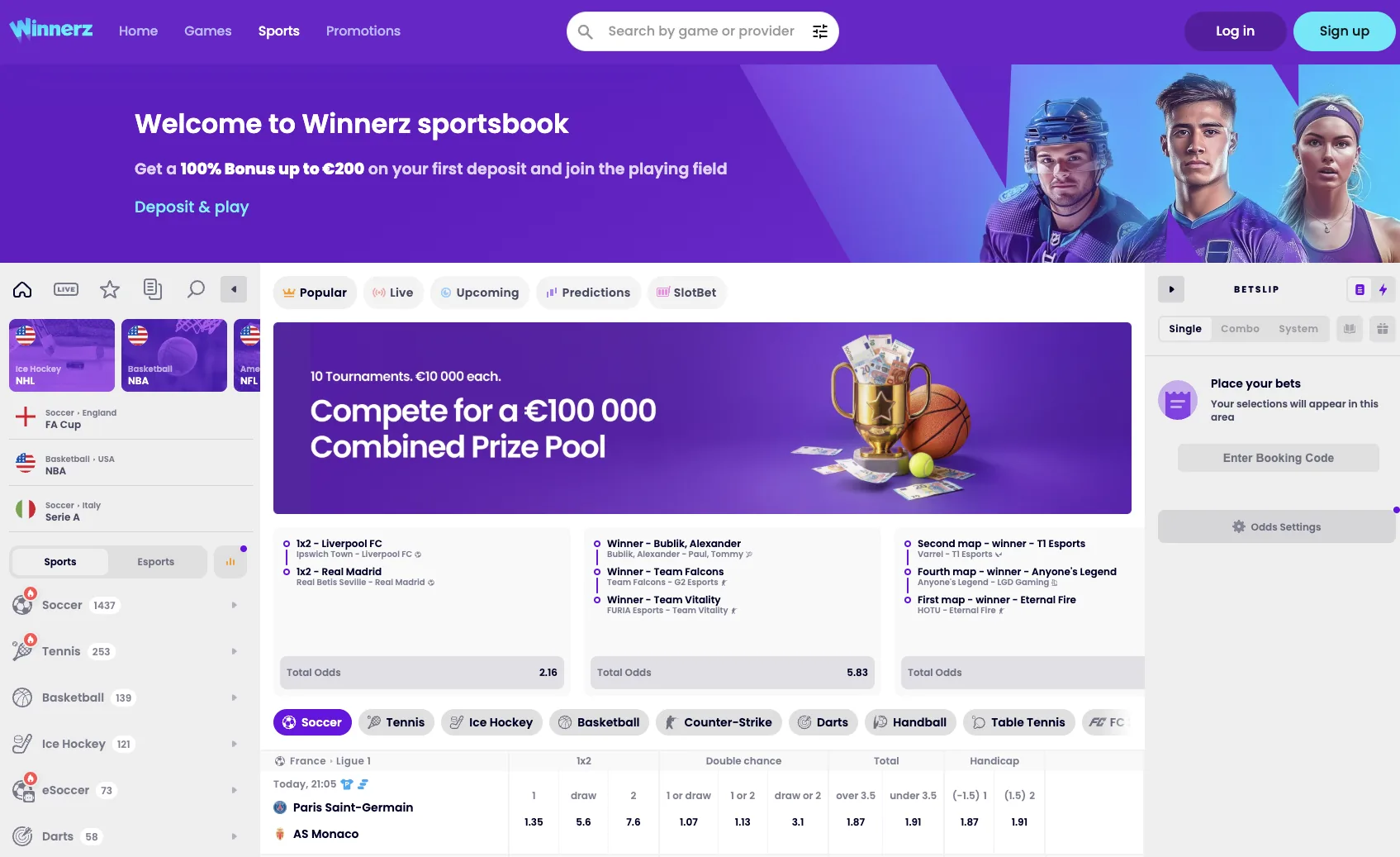 Sportsbook page with the combined prize pool tournament banner