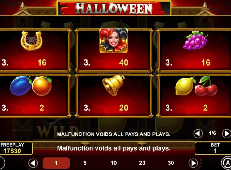 Golden Joker Halloween Paytable