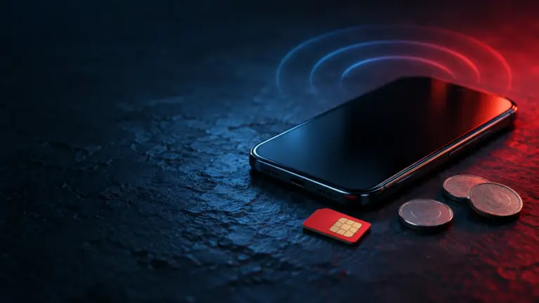 A1 casinos header: a smartphone on dark stone with a red SIM card, coins and signal rings