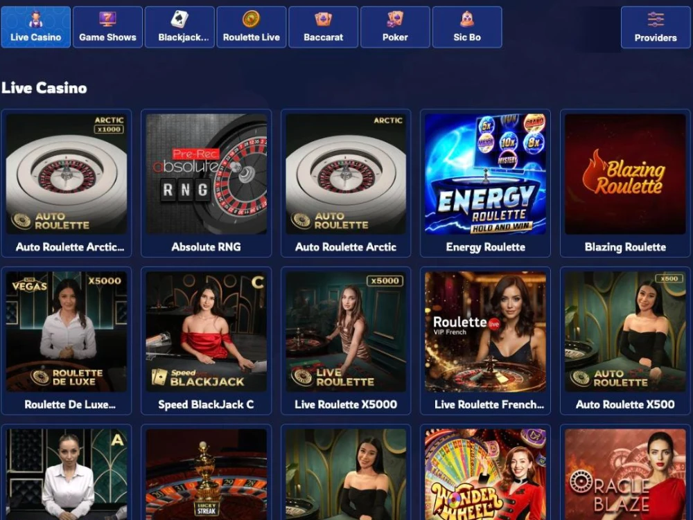 Live casino lobby at BirdSpin with roulette, blackjack and game show tables
