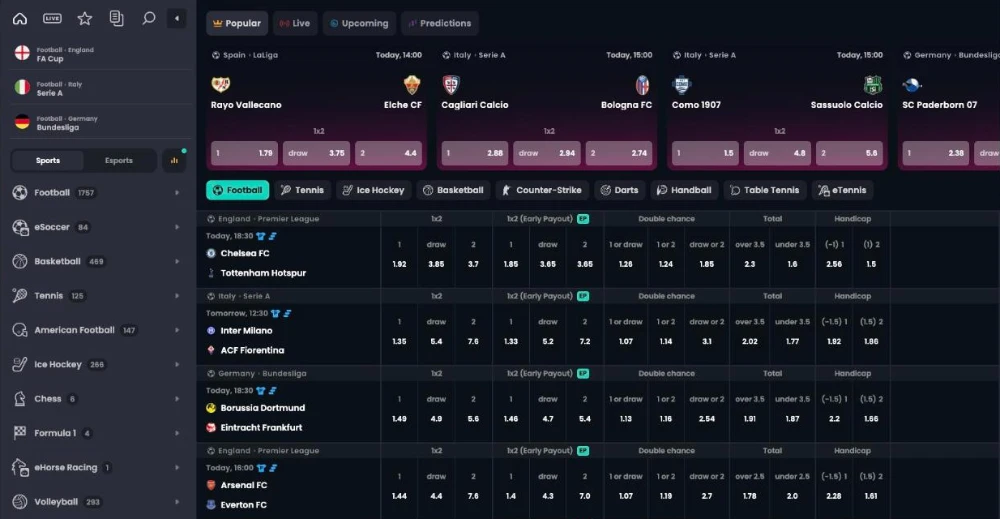 Likes.bet sportsbook with Premier League and Serie A odds