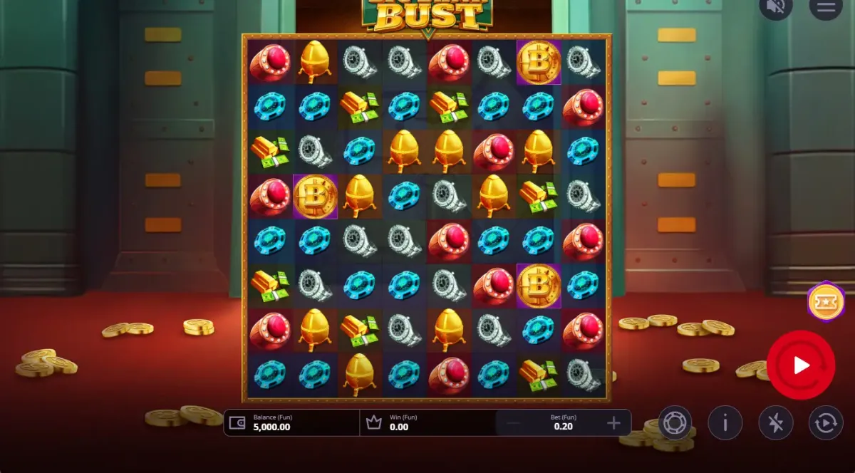 Big Bank Bust slot by OneTouch, 8x8 cluster pays bank heist game