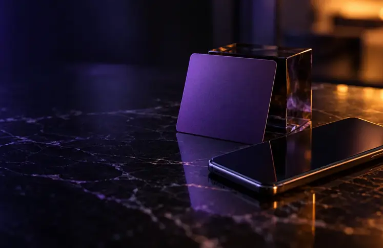 PurplePay casinos header: a purple card leaning against a glass cube beside a smartphone