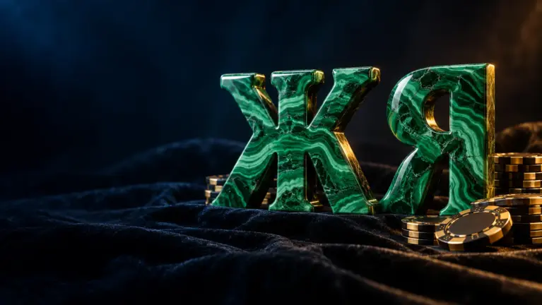 Malachite Cyrillic letters Ж and Я with casino chips, Russian language casinos